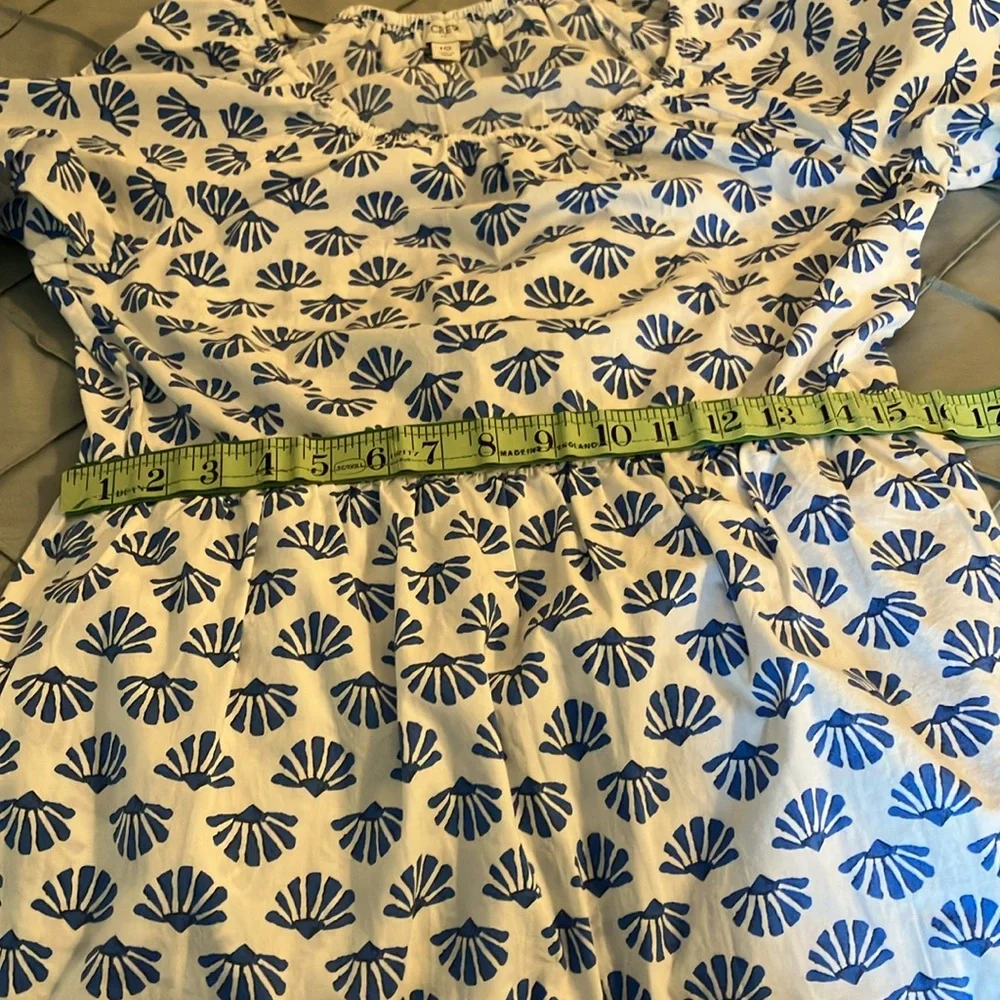 J Crew blue & white ginkgo pattern dress 10 EUC cottagecore